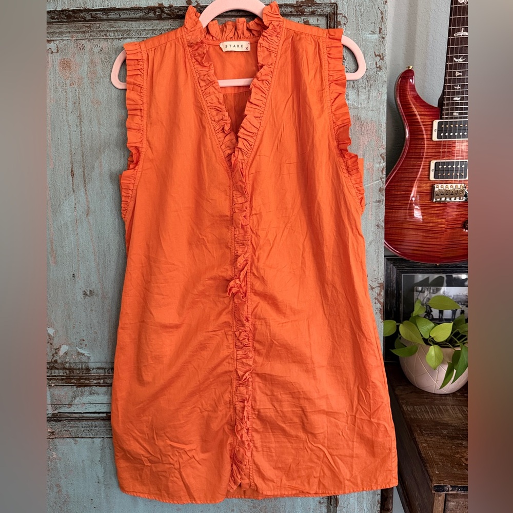 🧡 Stark X Ruffle Front Sleeveless Mini Dress – Size M – Bright Orange